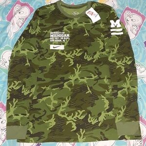 New Nike Michigan Wolverines Long Sleeve Camouflage Shirt NCAA Camo Tee